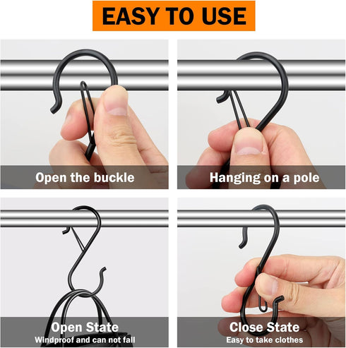 12Pcs S Hooks Hanging Safety Buckle - 3.5 inch Heavy Duty S Hooks,Hanging Plants for Closet Hooks, Clothes, Kitchen Utensil, Pots and Pans, Bags (...