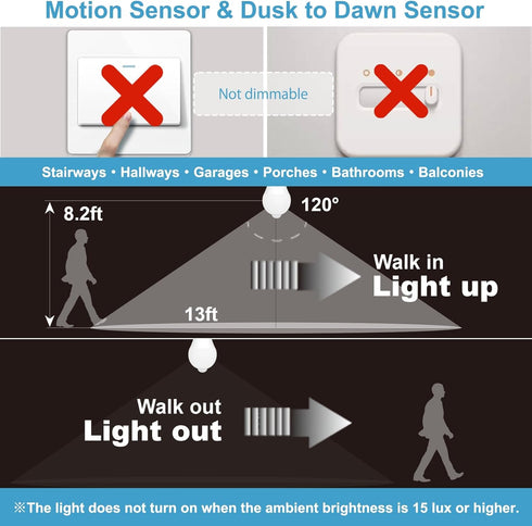 ORALUCE Motion Sensor Light Bulbs Indoor Outdoor 60 watt Equivalent, A19 E26 9W Motion Activated LED Bulb 6000K Cool White, Motion Sensor Light fo...