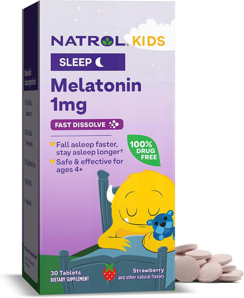 Natrol Kids Fast Dissolve Melatonin 1 mg, Dietary Supplement for Restful Sleep, Sleep Tablets for Kids, 30 Strawberry-Flavored Melatonin Tablets, ...