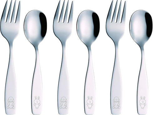 Exzact Children Flatware 6pcs - 3 x Forks, 3 x Spoons - Toddler Utensil Kids Silverware Cutlery Stainless Steel - Dishwasher Safe...