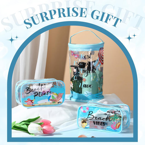 3 Pcs Clear Beach Lotion Cosmetic Bags Waterproof Makeup Pouches Blue PVC Toiletry Bags Travel Zipper Pouches Plastic Seaside Bags Organizer for G...