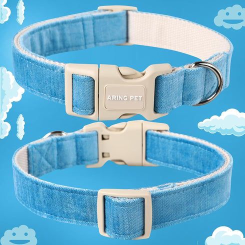 ARING PET Dog Collar-Adjustable Cotton Small Dog Collars, Lightweight Comfortable Blue Pet Collars with Quick Release Buckle for Small Medium Larg...