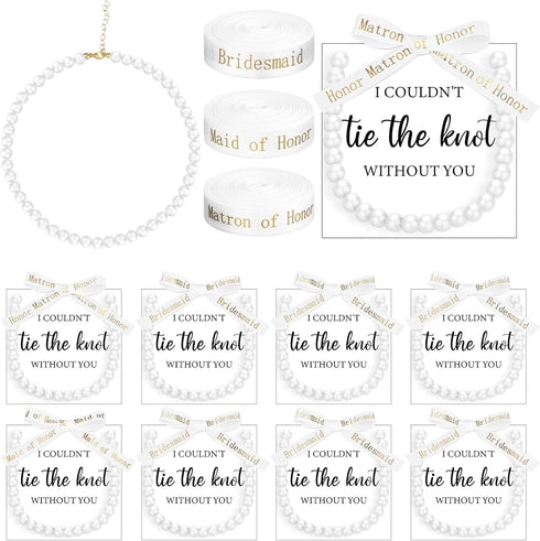 8 Set Bridesmaid Necklaces Women Pearl Necklaces Wedding Bridesmaid Proposal Gifts I Couldn't Tie a Knot Without You Wedding Brides Bridesmaids Je...