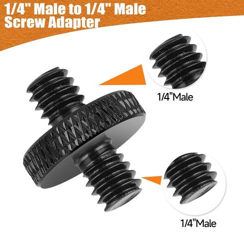 1/4" Male to 1/4" Male Tripod Screw, 4 PCS Standard Camera Cage Mount Threaded Light Stand Screw, Double Head Converter Precision Made for Shoulde...