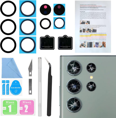 2PCS ASDAWN Back Rear Camera Lens Glass Replacement for Galaxy S23 Ultra Camera Glass Lens Replacement 6.8 inches with Pre-Installed Adhesive + Re...