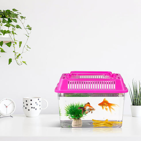 NOLITOY 4pcs Mini Fish Tank, Plastic Fish Box Breeding Case with Handle Desktop Fish Bowl Portable Aquarium for Shrimp Turtle Shrimp Goldfish (Ran...