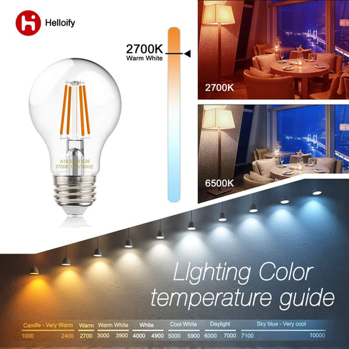 A19 LED Filament Bulbs, 60W Equivalent, Edison Vintage Dimmable Energy Efficient Lamp for Pendant Wall Light Fixtures Office Bedroom Bathroom, E26...