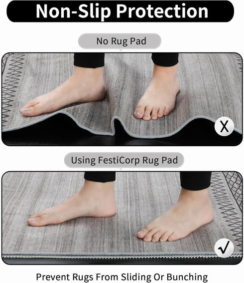 FestiCorp Non Slip Rug Pads 2x3 Ft Non Skid Rug Pad Gripper, Anti-slip Carpet Rug Mats for Under Rugs and Hard Surface Floors...