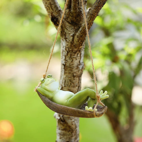 Frog Statues for Garden Outdoors Hanging Sleeping Frog Sculptures Swing Home Décor...