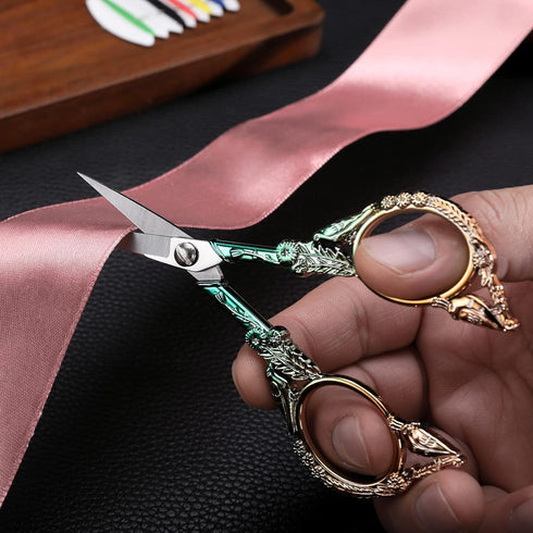 Embroidery Scissors, Sharp Pointed Sewing Scissors for Craft Cross Stitch Needlework Artwork Knitting Threading Small DIY Tools, 4.6in Gold Green ...