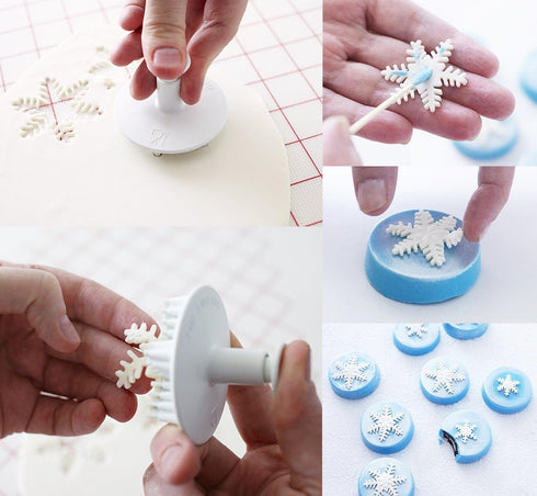 ilauke 6PCS Snowflake Cookie Cutters Decorating Fondant Embossing Tool Christmas Cookie Cutters Snowflake Plunger Cake Cutter...