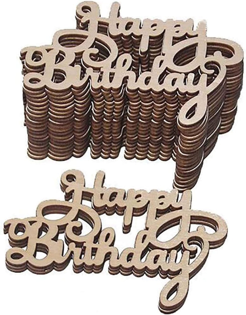 30Pcs Mini Birthday Wood Crafts DIY Cutout Wooden Slices Embellishments Unfinished Wood Ornaments Home Happy Birthday Decorations, 1.8x1.3 in...