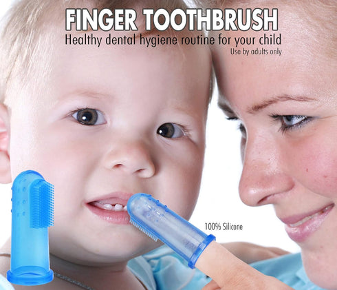 Brilliant Baby Finger Toothbrush - Silicone Gum Massager and Teether Brush for Infant-Toddler, 3 Months Old and Up, Blue/Clear, 2 Count...