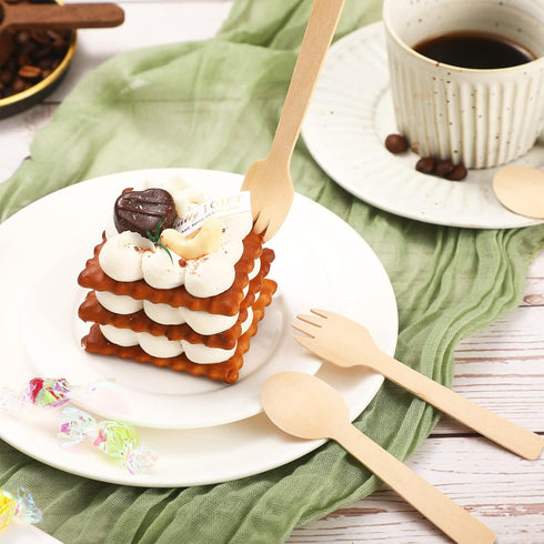 200 Count 4 Inch Disposable Wooden Cutlery Set,100 Mini Wooden Spoons, 100 Mini Wooden Forks, Birchwood Material Utensils, Disposable Spoons Forks...