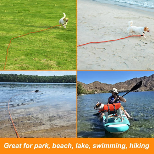 Vivifying Long Dog Leash, 32ft Floating Dog Training Leash, Check Cord Rope Leash with Comfortable Handle for Outside, Hiking, Swimming, Beach and...