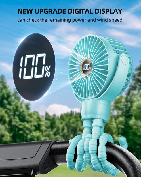 Baby Stroller Fan, Mini Portable Fan Battery Operated, LED Display with 3 Speeds, Small Clip on Fan Desk Fans USB Rechargeable, Personal Handheld ...