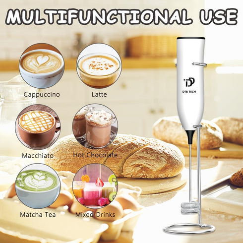 DOUBLE WHISK Powerful Milk Frother Handheld Foam Maker, Mini Whisk Drink Mixer Blender for Coffee, Cappuccino, Latte, Matcha, Hot Chocolate, With ...