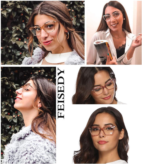 FEISEDY Crystal Cat Eye Glasses Frame Blue Light Blocking Computer Eyewear B2500...