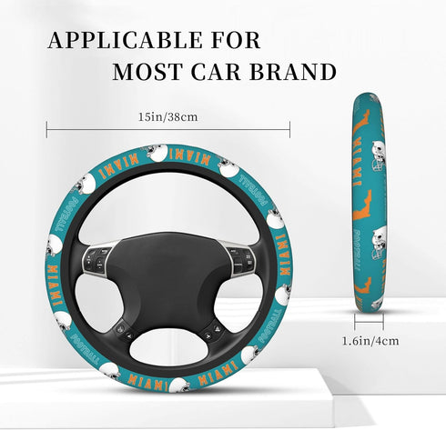 Miami Car Steering Wheel Cover, Football Elasticity Anti Slip Sweat Absorption Universal Car Accessories 15 inch for Most Vehicle Sedan, Truck, SU...