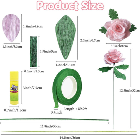 AOUXSEEM Crepe Paper Rose Flower DIY Making Kit, Contains Pre Cut Tissue Paper Wire Stems Floral Tapes for Birthday Party Wedding Festival Gifts O...