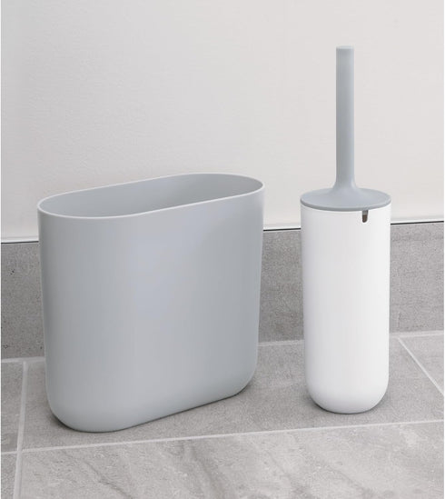 iDesign Cade Oval Slim Trash, Compact Waste Basket Garbage Can for Bathroom, Bedroom, Home Office, Dorm, College, Matte Gray...