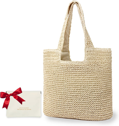 Large Straw Beach Bag for Women with Coin Purse, Woven Tote Bag Summer bag Travel Shoulder Handbag...
