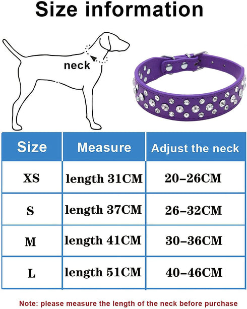Rhinestone Dog Collar, Bling Rhinestone PU Leather Crystal Diamond Pet Dog Cat Puppy Collar S M L XL (XS, Purple)...