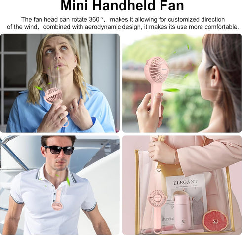 Portable Handheld Fan,2 IN 1 Mini Personal Fan, Small Desk Fan with Keychain Stand, Powerful Cooling Fan, Quiet Hand Fan, Beach Travel Fan, USB Re...