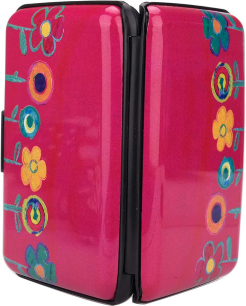 Credit Card Holder Mini RFID Blocking Aluminum Wallet Slim Metal Hard Case Travel Wallet ID Case for Women and Men-Mini Flowers...