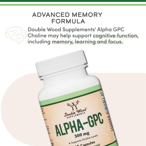 Alpha GPC Choline Brain Supplement for Acetylcholine (60 Count, 600mg Servings) Advanced Memory Formula, Focus and Brain Support, Focus Supplement...