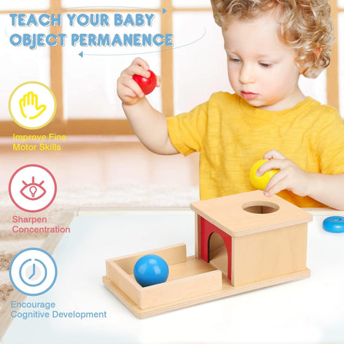 TOY Life Object Permanence Box with Tray and 3 Balls Montesorri Toys 6-12 Months Ball Drop Toy Box Wooden Baby Montessori Toys for Babies 6 to 12 ...