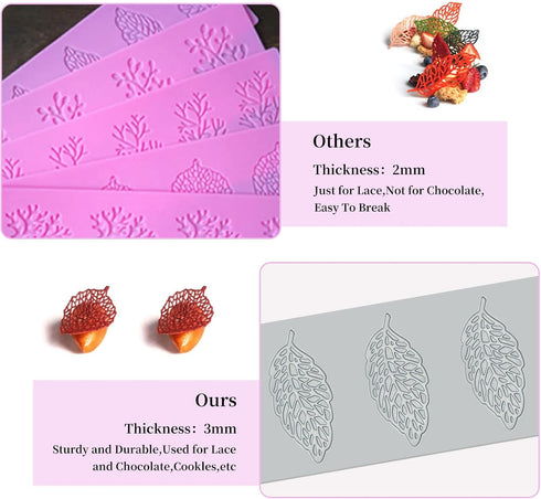 5PCS Leaf Molds Silicone Baking Molds Fondant Molds, Hollow 3D Coral Branch Leaf Tuile Lace Silicone Cake Molds, Polymer Clay Molds for Baking, Re...