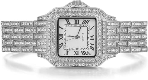 Halukakah Men's Diamond Watch - HORIZON - Iced Out 18K Real Gold/Rose Gold/Platinum White Gold Plated 33MM Width Square Dial Quartz Wristband 8",C...