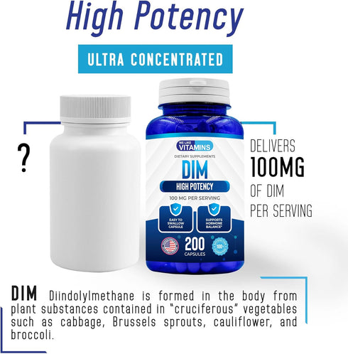 We Like Vitamins DIM 100mg 200 Capsules - 200 Day Supply - Diindolylmethane DIM Supplement for Support with Healthy Estrogen and Hormone Levels...