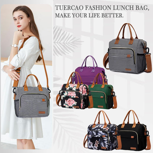 TuErCao Lunch Bag Women Insulated Lunch Box for Work Leakproof Soft Cooler for Picnic Travel Road Trips, Loncheras para Mujer Adult, Stripes...
