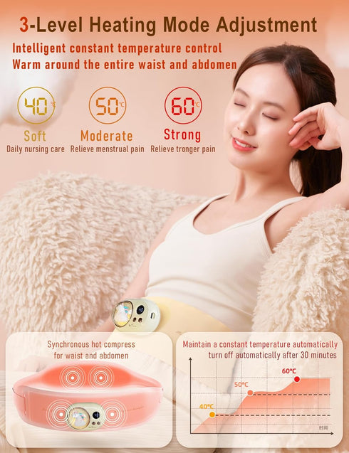 Heating Pad for Period Cramps Portable Cordless w 3 Timer Setting Fast Heated Electric Rechargeble Battery Massager Modes Adjustable Waist Belt Me...