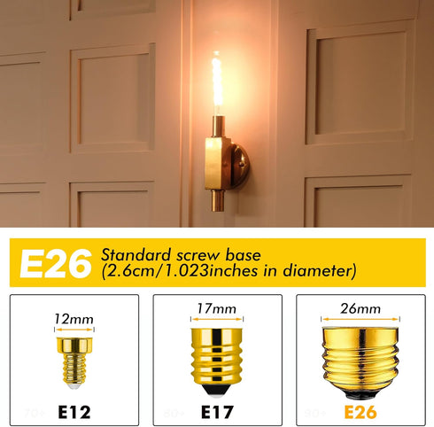 Dimmable E26 LED Edison Tubular Light Bulbs 40W, 4.96 inches T10 T30 4W 350Lumens Vintage Light Bulbs,2200K Soft White Flicker-Free for Chandelier...