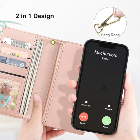 for iPhone 13 Case Leather Wallet with Card Holder, Magnetic Closure Full Shockproof Protection Drop Absorption Heavy Duty Phone Cover with Card S...