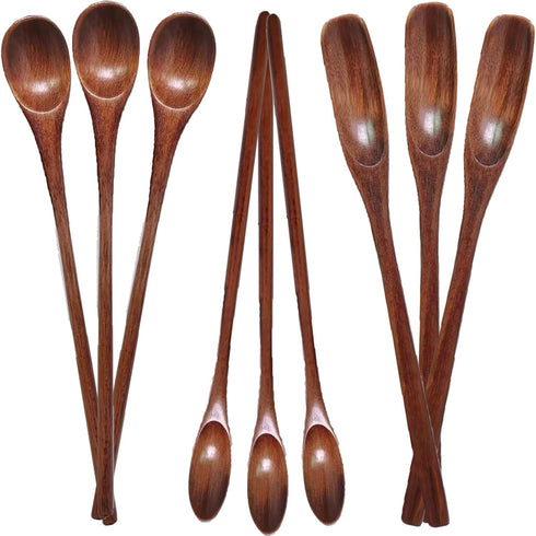Wooden Spoons Long Handle Wooden Coffee Spoons Tea spoon Wooden Mixing Honey Spoon Handmade Wood Stirring Spoon for Kitchen Cooking Utensils(9PCS)...