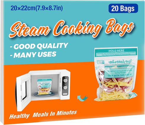 20 × Microwave Steam Cooking Bags Large Size Steam Food Storage Bags Disposable Microwave Steam Cooking Bags for Vegetables, Potatoes and Meat, Ea...