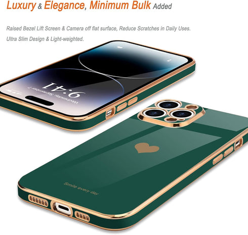 Teageo for iPhone 14 Pro Max Case for Women Girl Cute Love Heart Luxury Soft Bling Back Cover Raised Full Camera Protection Bumper Silicone Shockp...