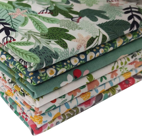 levylisa 7PCS Green Summer Fabric Tropical Floral Quilting Fat Quarter Bundles 18" x 22" DIY Cotton Fabric for Patchwork...