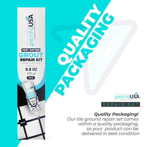 PentaUSA Tile Grout Repair Kit - Black Grout Filler, Triple Protection, Fast Drying Formula Restores and Renews Grout Lines with Grout Float (Blac...