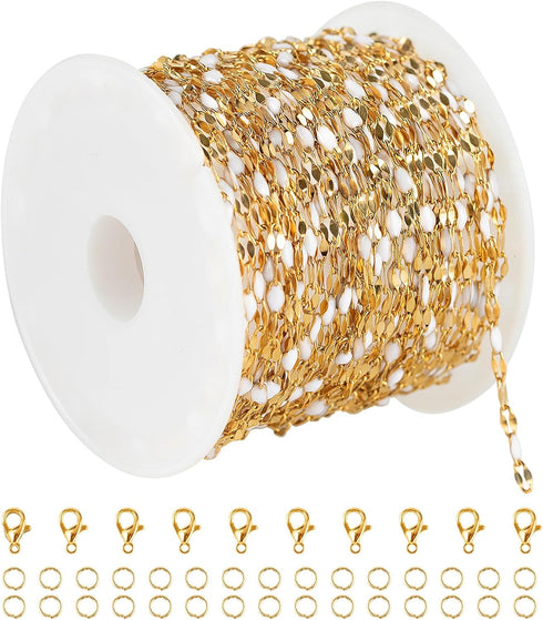 UMAOKANG 5 Meters Stainless Steel Jewelry Chain Enamel Chain for Jewelry Making Gold Plated Chain with Jump Rings and Lobster Clasps...