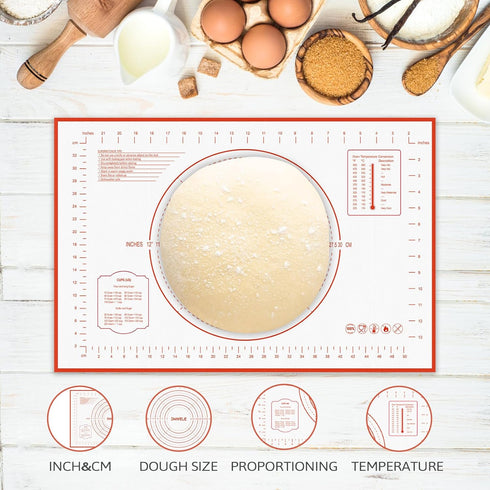 2 Pack Silicone Baking Mat, 24" x 16"Extra Thick Large Non Stick Pastry Mat Sheet for Dough Pie Crust Rolling Mats for Making Cookies Macarons Bre...
