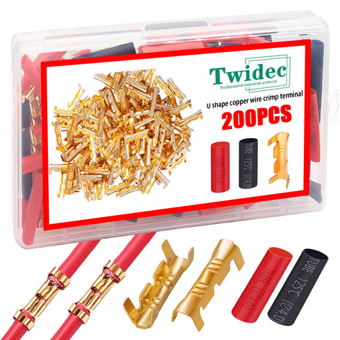 Twidec/200PCS U Shape Copper Wire Crimp Terminal 0.5-1.5mm Non-Insulated Cable Wire Spade Butt Connector for Electrical Wiring Car Audio Speaker G...
