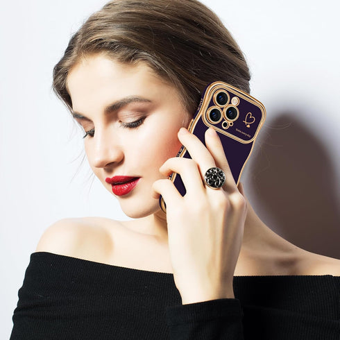 Hython for iPhone 14 Pro Case Cute Curly Wave Frame Shape Phone Cases, Thin Slim Luxury Plating Wavy Edge Soft TPU Bumper Shockproof Rubber Protec...