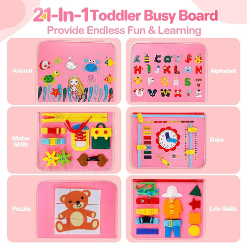 Montessori Busy Board Toys for 1 Year Old Girl Gifts, Educational Preschool Learning Sensory Travel Toys for Toddlers 1-3 Year Old, First One Year...