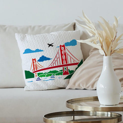 FINGERINSPIRE Golden Gate Bridge Stencil 8.3x11.7inch Reusable Bridge Pattern Painting Template Chain Bridge River Cloud Airplane Ship Decoration ...