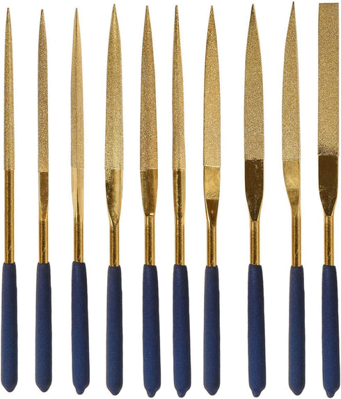 YAKAMOZ 10Pcs Titanium Diamond File Set Fine Round Needle Files Triangular Square Flat Riffler File Kit for Metal Wood Stone Glass Jewelry Carving...